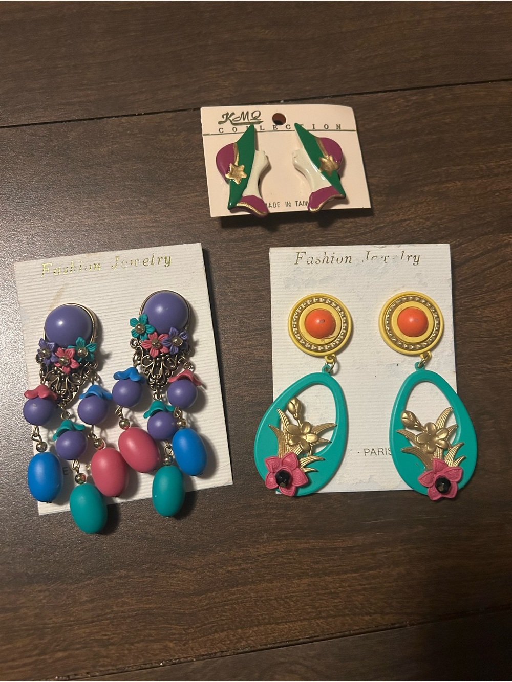 3 pairs Colorblock Clip-On Earrings - Costume Jewelry